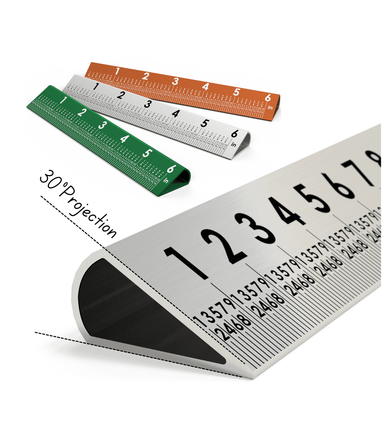 Six inch Slope Sight ruler set in silver green and bronze
