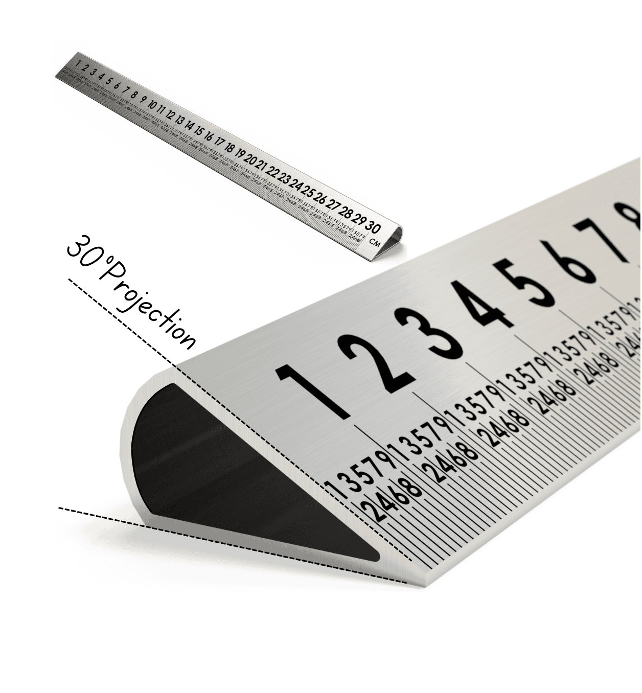 Twelve inch silver Slope Sight ruler product render