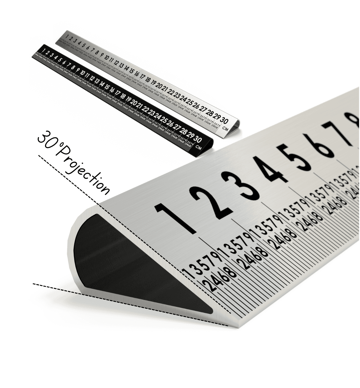 Twelve inch silver and black Slope Sight ruler set